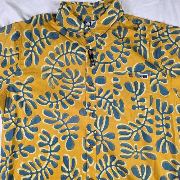 Salty Crew Mens XL Yellow Blue Short Sleeve Button Up Shirt Stretch Fit Casual - Picture 3 of 11